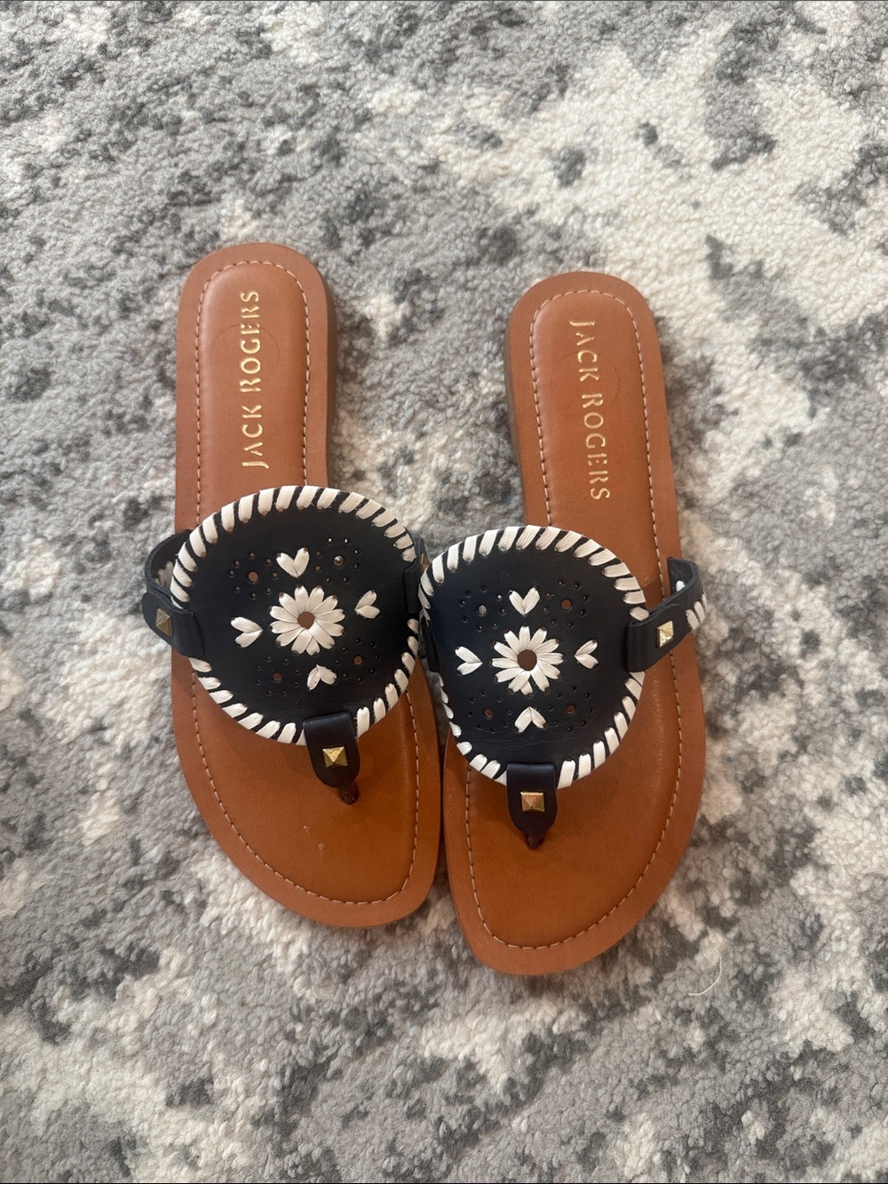 Jack Rogers Georgica Mae Sandal - Navy + White (with box)